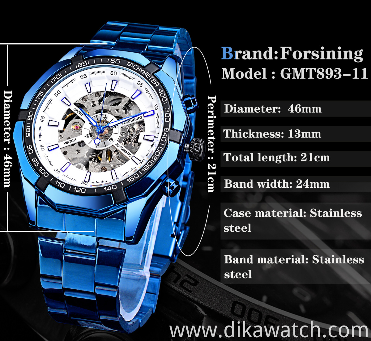 Forsining Blue Design Stainless Steel Men Mechanical Automatic Wrist Watches Top Brand Luxury Military Sport Male Clock